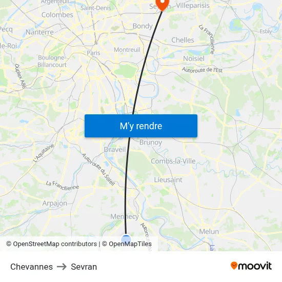 Chevannes to Sevran map