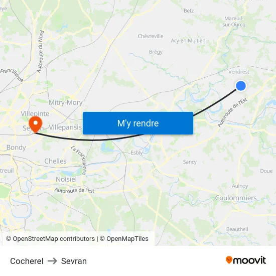 Cocherel to Sevran map