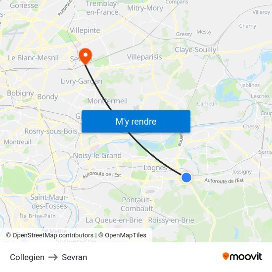 Collegien to Sevran map
