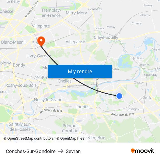 Conches-Sur-Gondoire to Sevran map