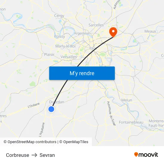 Corbreuse to Sevran map