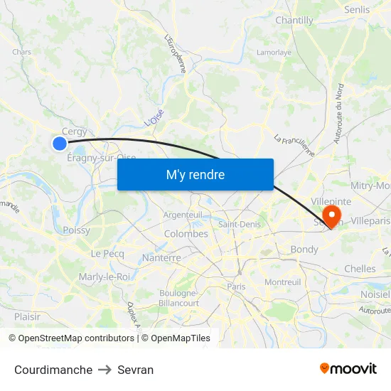 Courdimanche to Sevran map