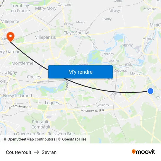 Coutevroult to Sevran map