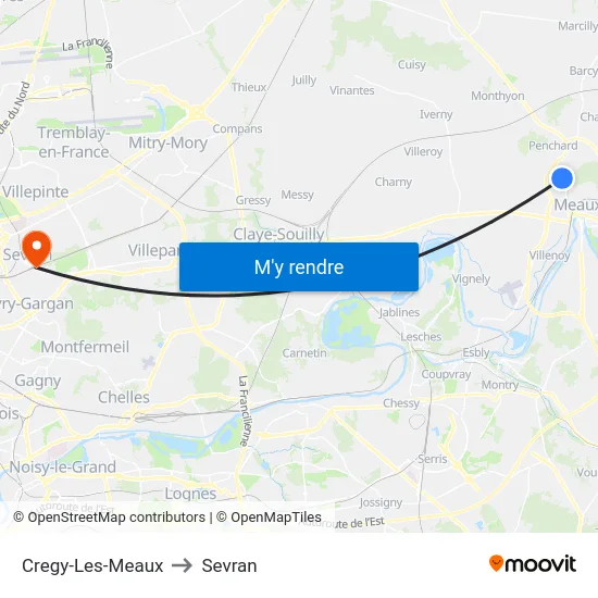 Cregy-Les-Meaux to Sevran map