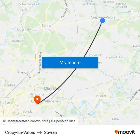 Crepy-En-Valois to Sevran map