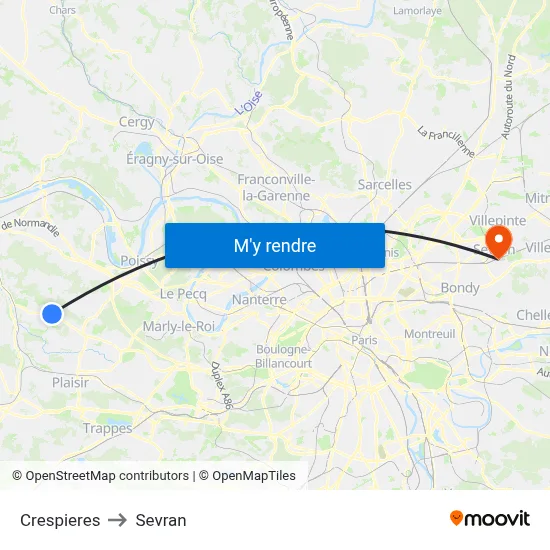 Crespieres to Sevran map