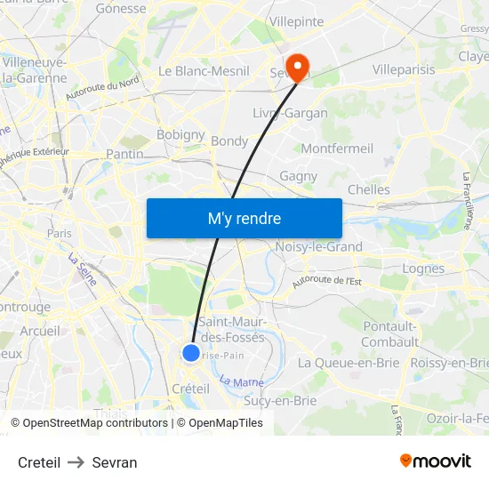 Creteil to Sevran map