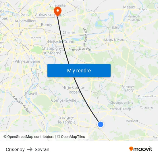 Crisenoy to Sevran map