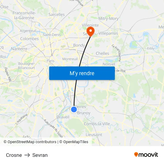 Crosne to Sevran map