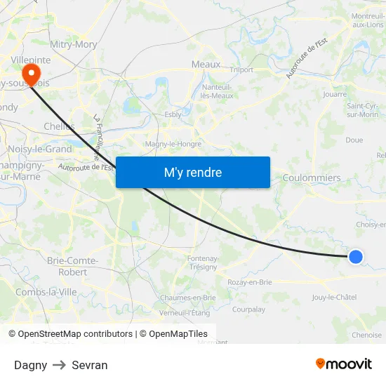 Dagny to Sevran map