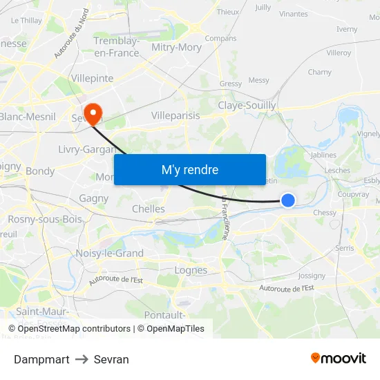 Dampmart to Sevran map
