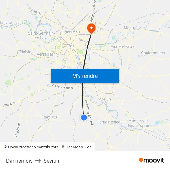 Dannemois to Sevran map