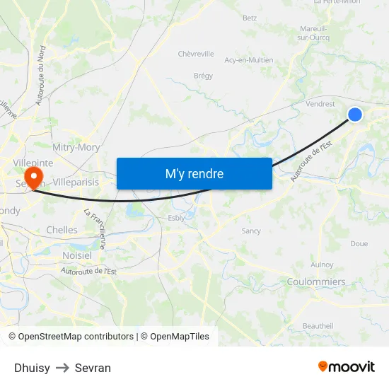 Dhuisy to Sevran map