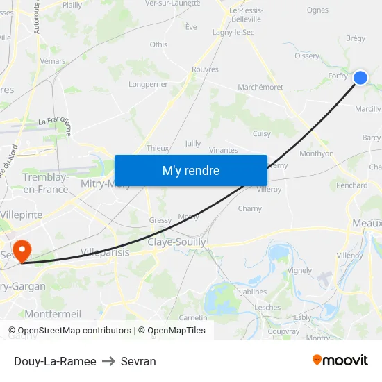 Douy-La-Ramee to Sevran map