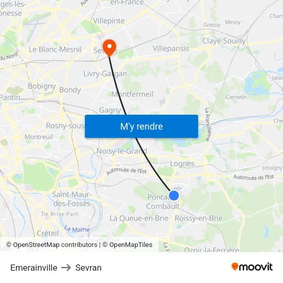 Emerainville to Sevran map