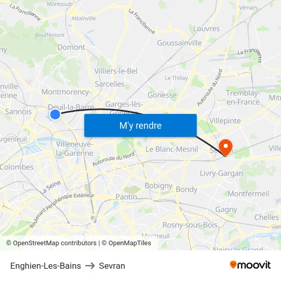 Enghien-Les-Bains to Sevran map