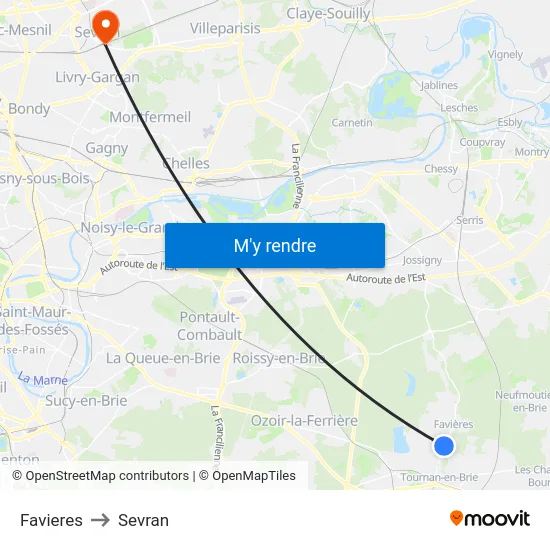 Favieres to Sevran map