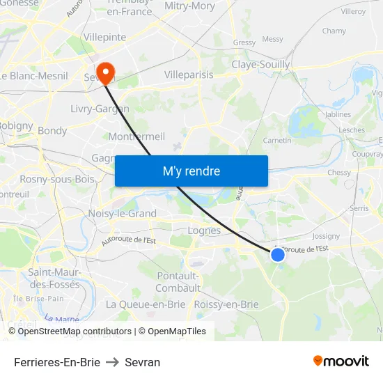 Ferrieres-En-Brie to Sevran map