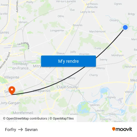 Forfry to Sevran map
