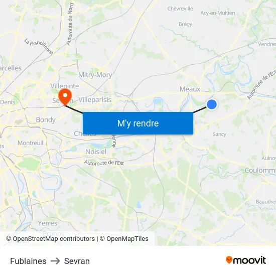 Fublaines to Sevran map