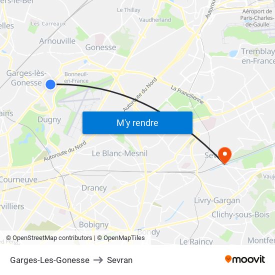 Garges-Les-Gonesse to Sevran map