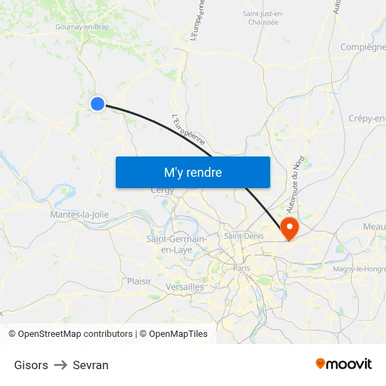 Gisors to Sevran map