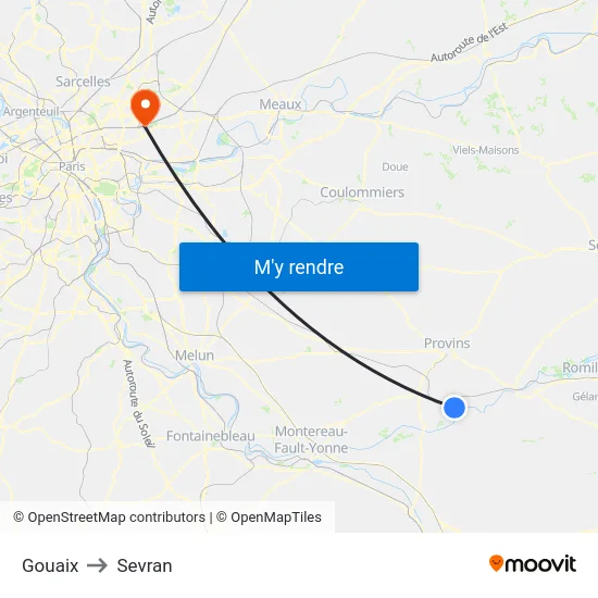 Gouaix to Sevran map
