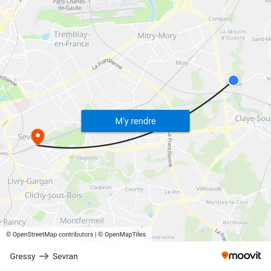 Gressy to Sevran map