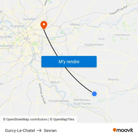 Gurcy-Le-Chatel to Sevran map