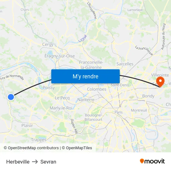 Herbeville to Sevran map