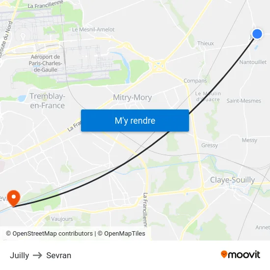 Juilly to Sevran map