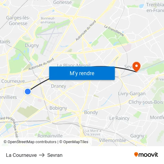 La Courneuve to Sevran map