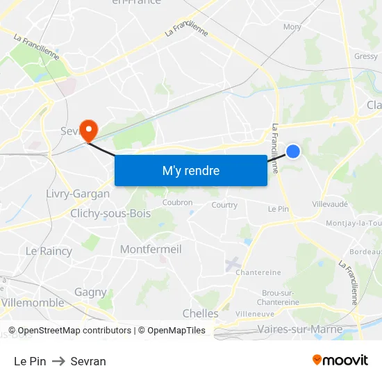 Le Pin to Sevran map