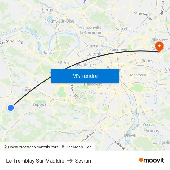 Le Tremblay-Sur-Mauldre to Sevran map