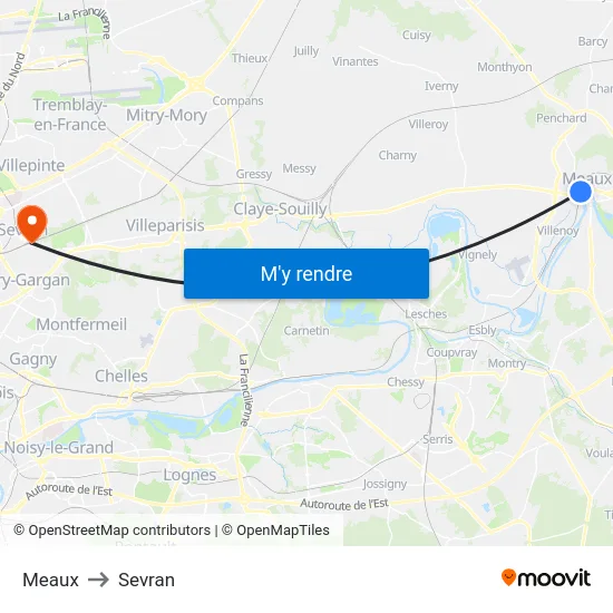 Meaux to Sevran map