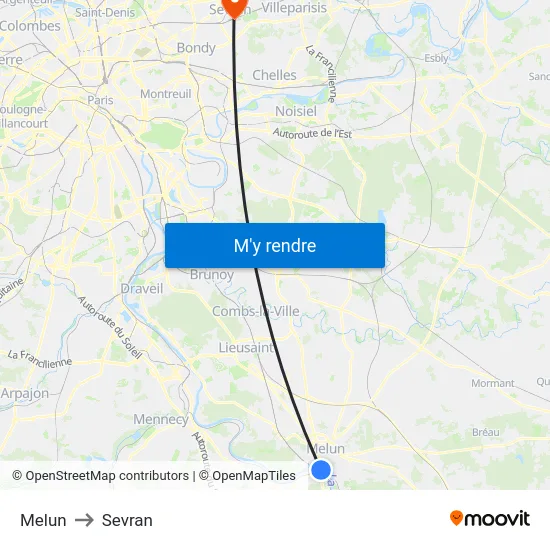Melun to Sevran map