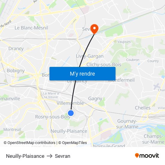 Neuilly-Plaisance to Sevran map