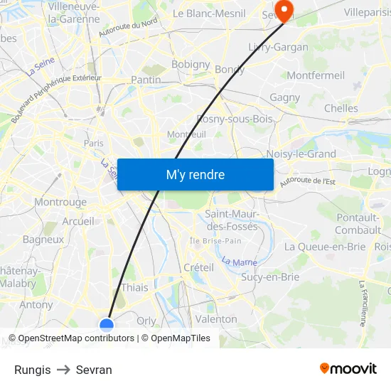 Rungis to Sevran map