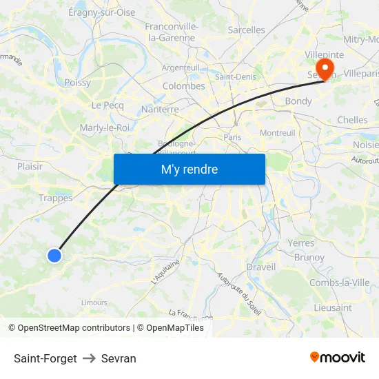 Saint-Forget to Sevran map