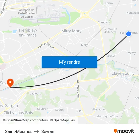 Saint-Mesmes to Sevran map