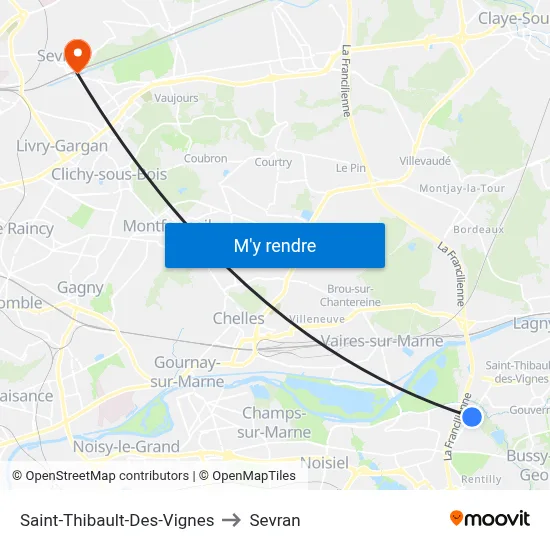 Saint-Thibault-Des-Vignes to Sevran map