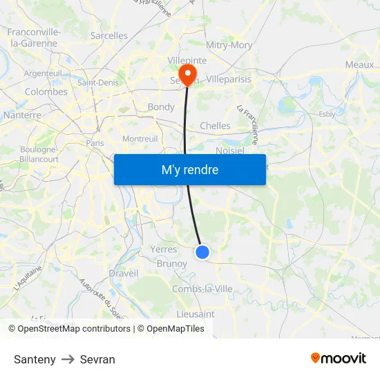 Santeny to Sevran map