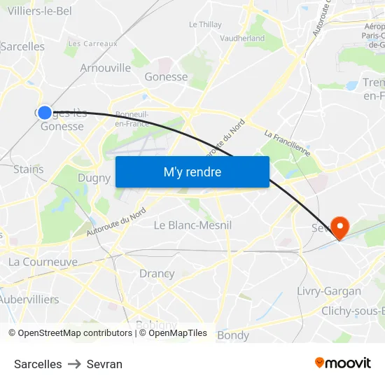 Sarcelles to Sevran map