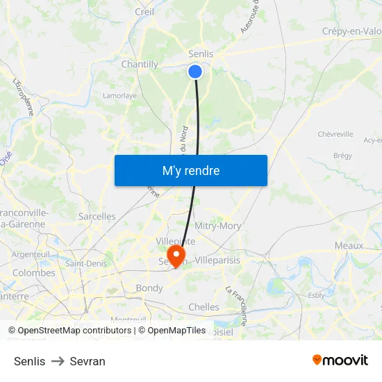 Senlis to Sevran map
