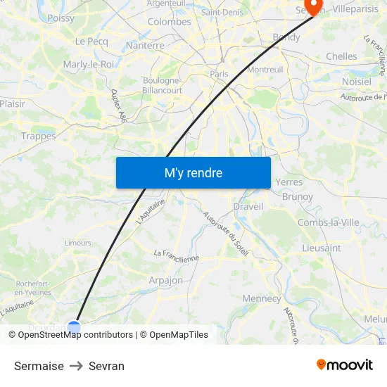 Sermaise to Sevran map