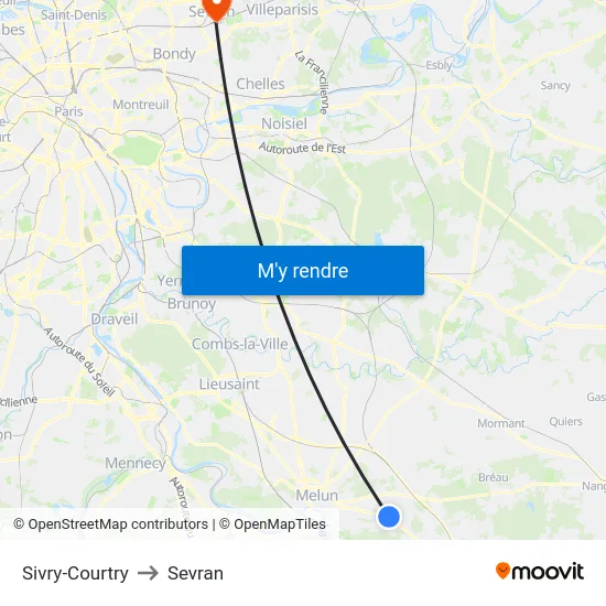 Sivry-Courtry to Sevran map