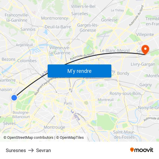 Suresnes to Sevran map