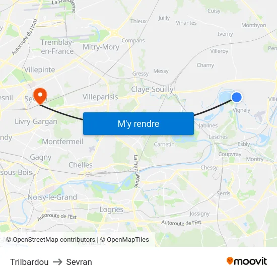 Trilbardou to Sevran map