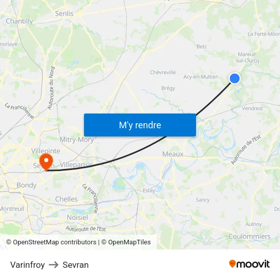 Varinfroy to Sevran map