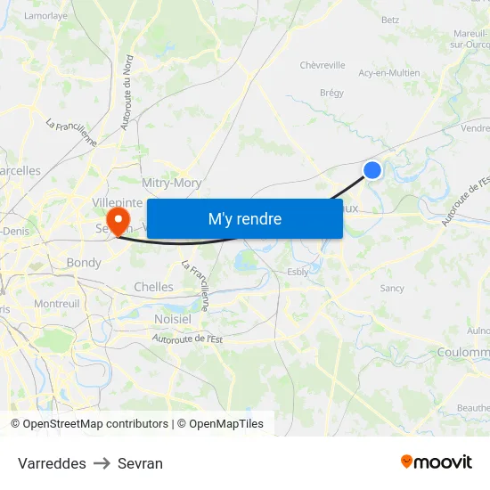 Varreddes to Sevran map